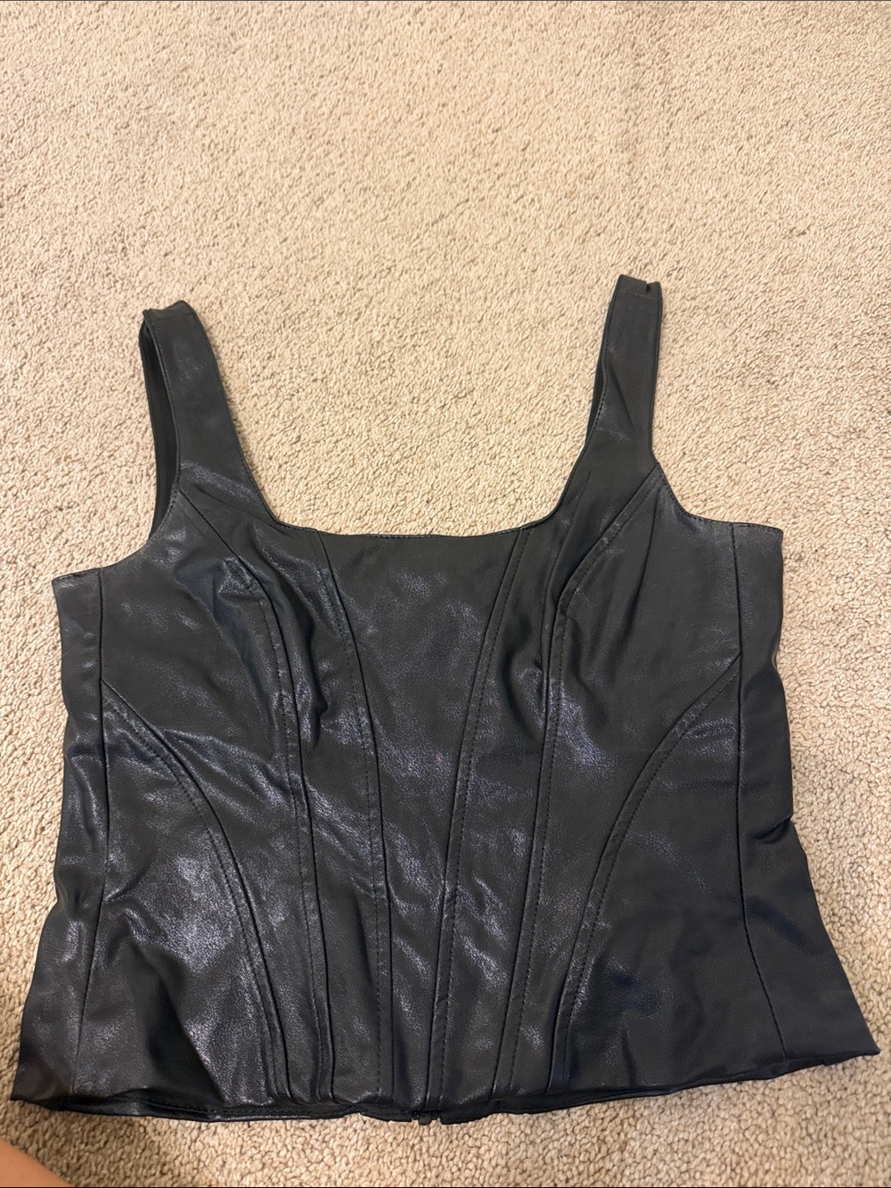 Amanda Uprichard Black Faux Leather Corset Tank Top